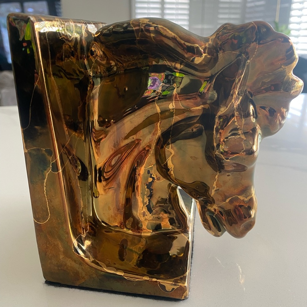 Ceramic Horse Bust Bookend with metalic paint